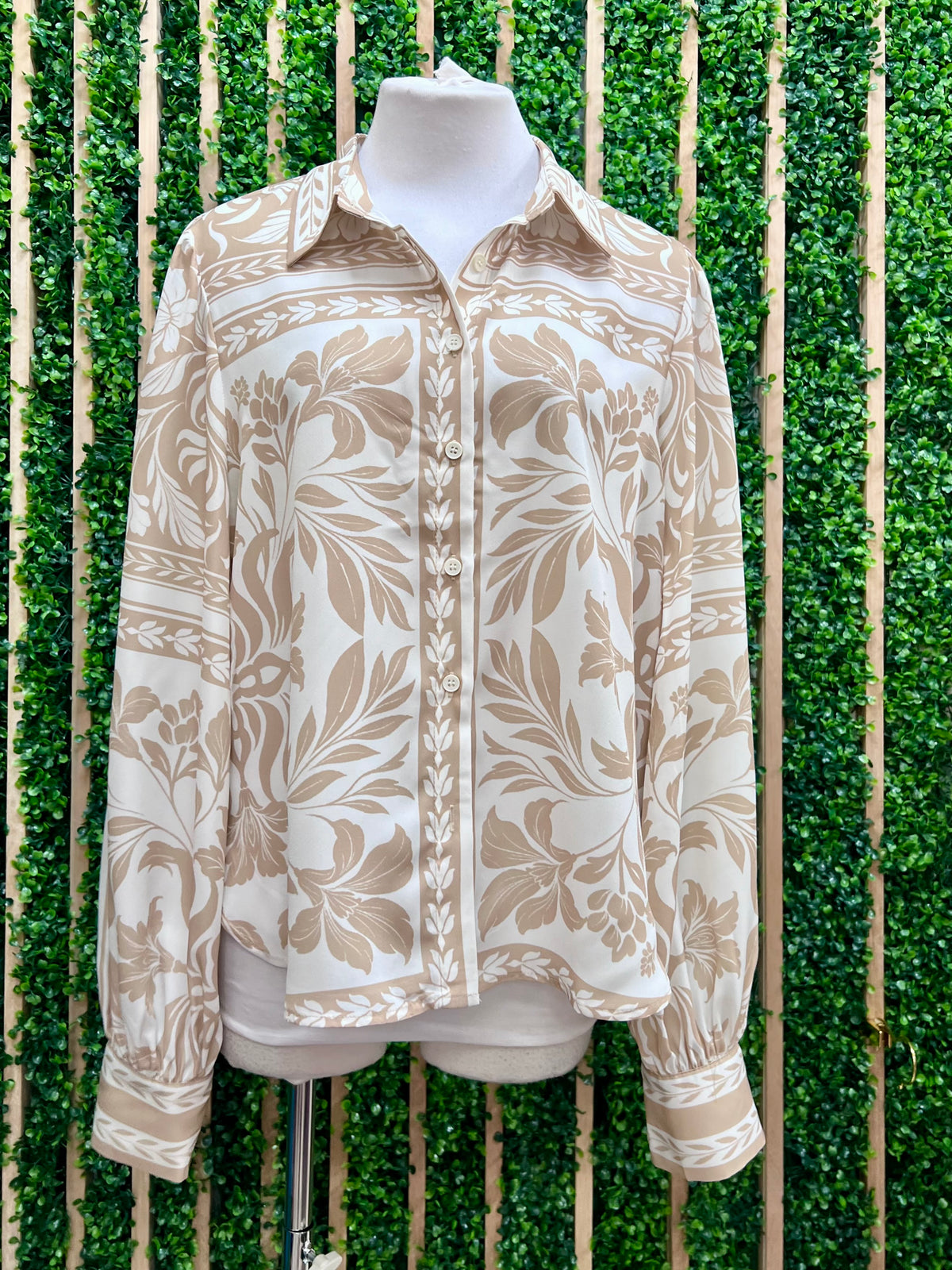 Taupe Ivory Paisley long Sleeve Top