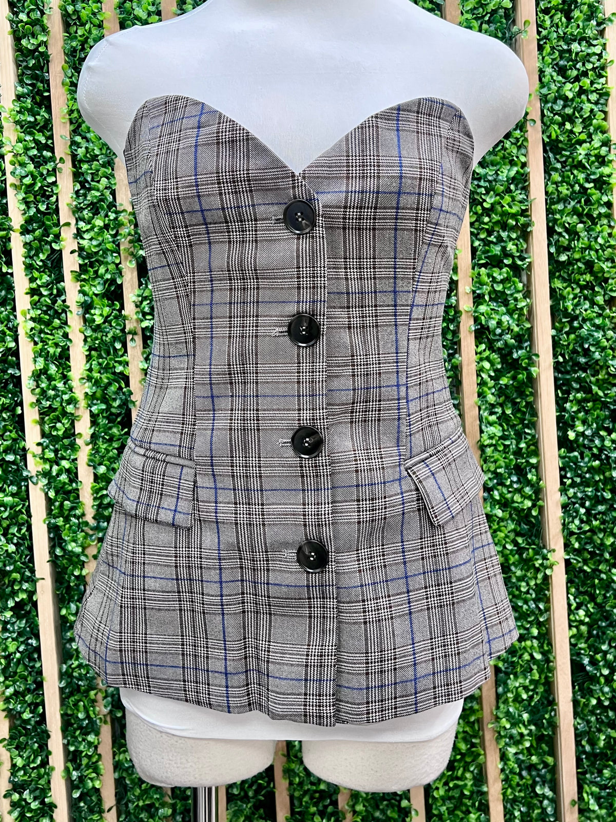 Brown Blue Plaid Sweetheart Vest