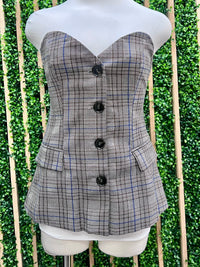 Brown Blue Plaid Sweetheart Vest