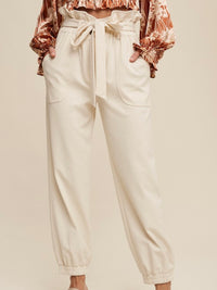 Cream Cinched Waist Denim Jogger