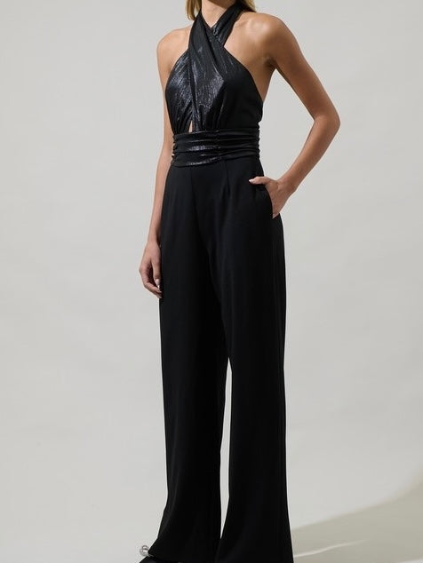 Beautiful Contrast Black Cross Neck Jumpsuit