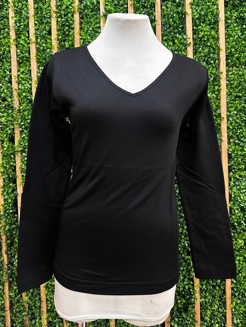 Seamless Fleece Lined V Neck Long Sleeve Top