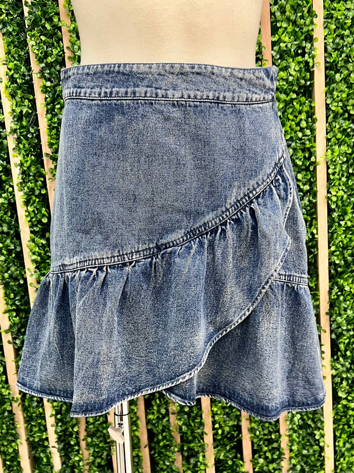 Ruffle Detail Denim Skirt