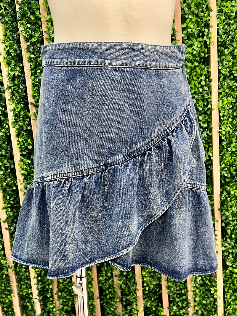 Ruffle Detail Denim Skirt