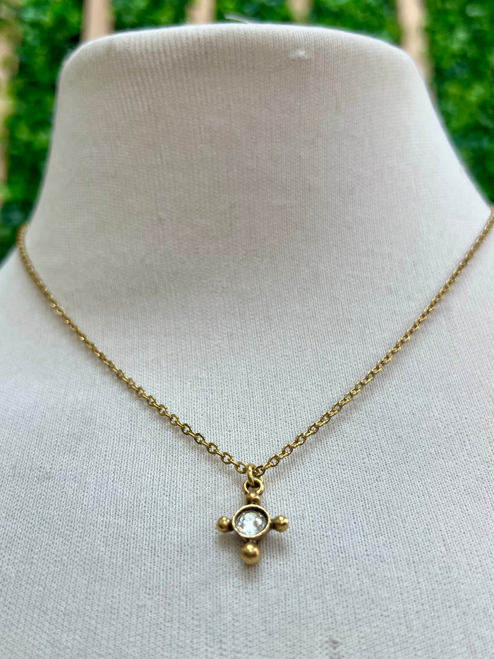 VB Tiny Gold And Crystal Cross