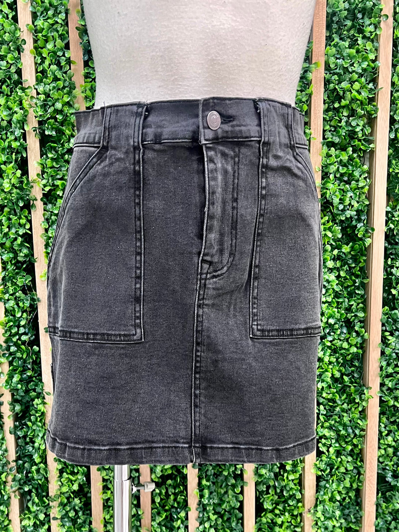 Black Denim Cargo Skirt