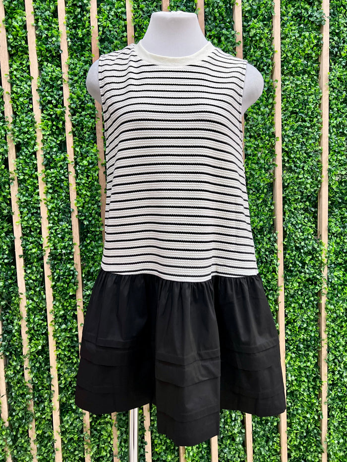 White Stripe Drop Waist Short Dress