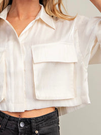 Cream Pocket Detail Crop blouse