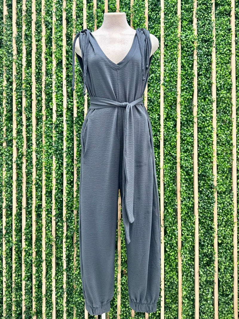 Cap Sleeve Waffle Texture Jumpsuit