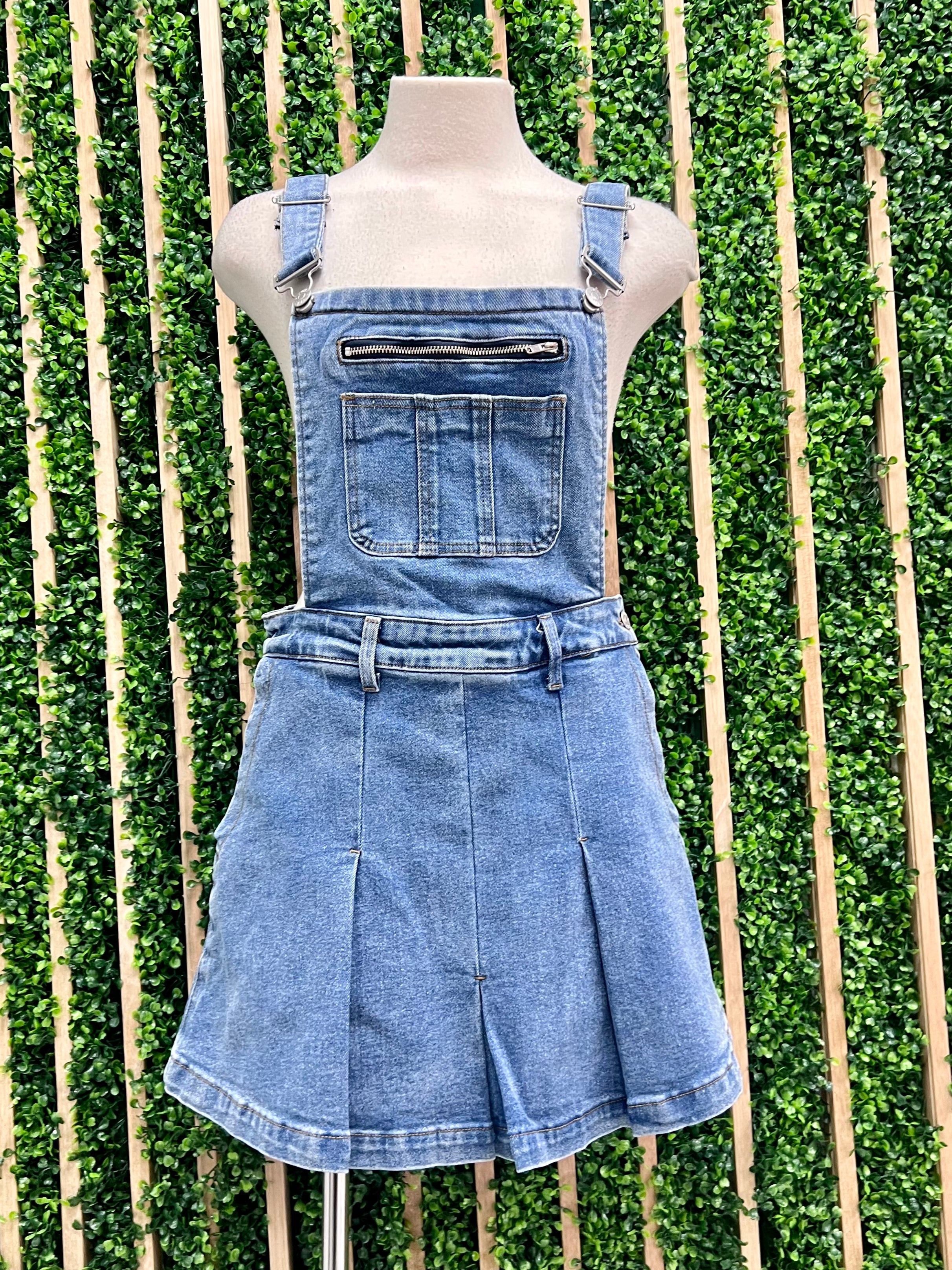 Pleated overall shop skirt denim