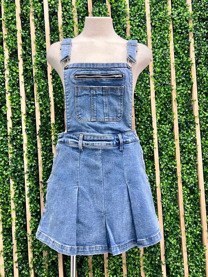 Denim Pleated Skirt Overall