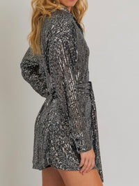 Black Silver Sequin Blouse Dress