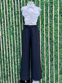 Black Wide Leg Dressy Zipper Pant