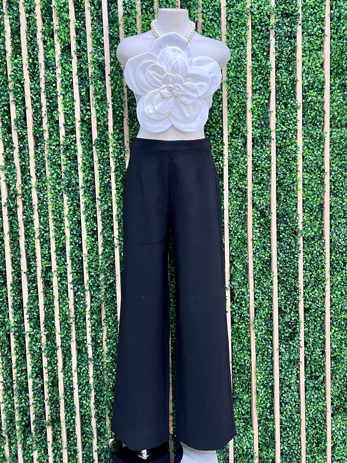 Black Wide Leg Dressy Zipper Pant