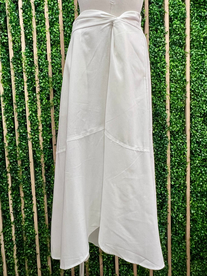 Ivory Linen Gathered Midi Skirt