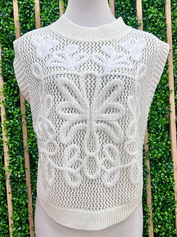 Ivory Embossed Knit Top