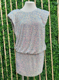 Grey Sequin Cap Sleeve Fitted Short Dress