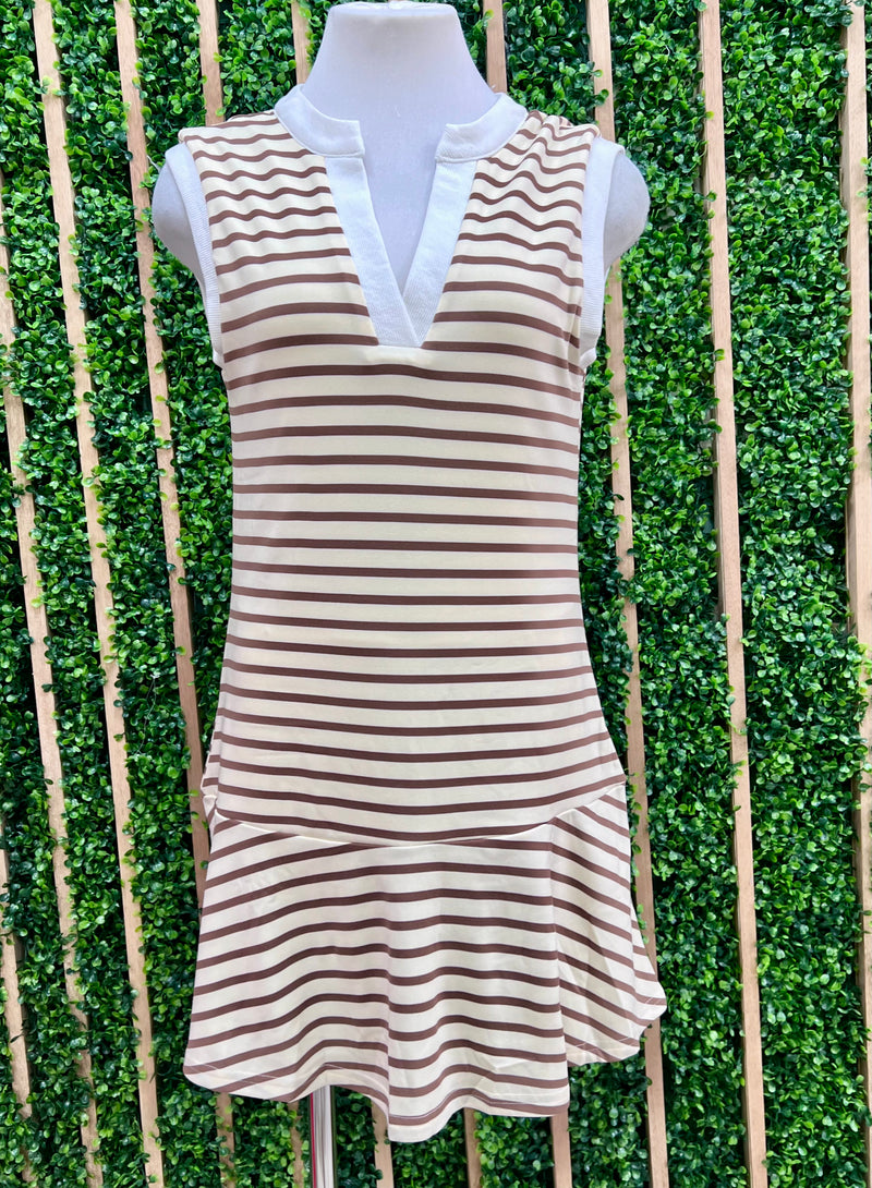 Sleeveless Knit Striped Drop Waist Fitted Short Dress
