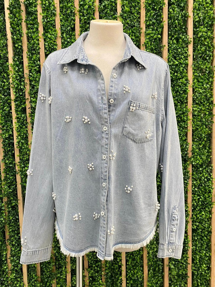 Chambray Pearl Studded Blouse