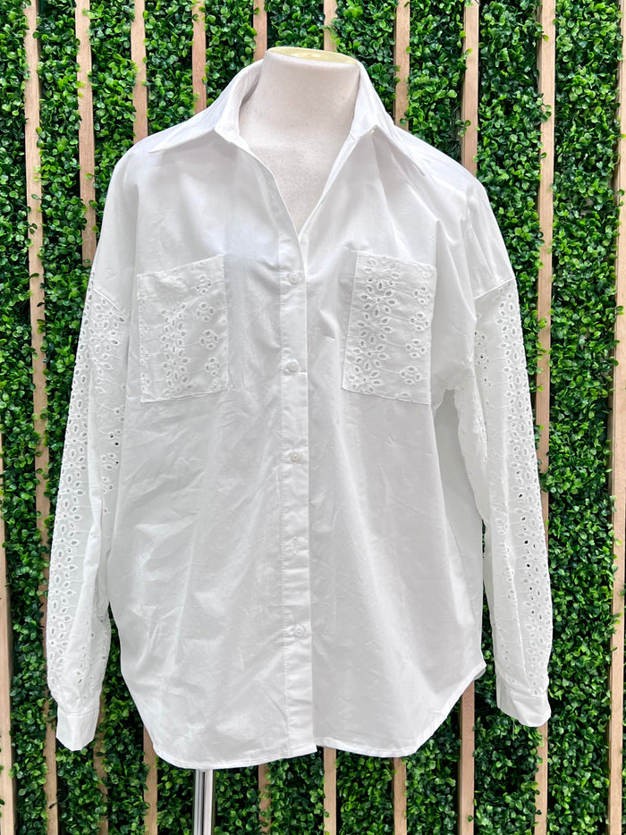 White Eyelet Detail Blouse