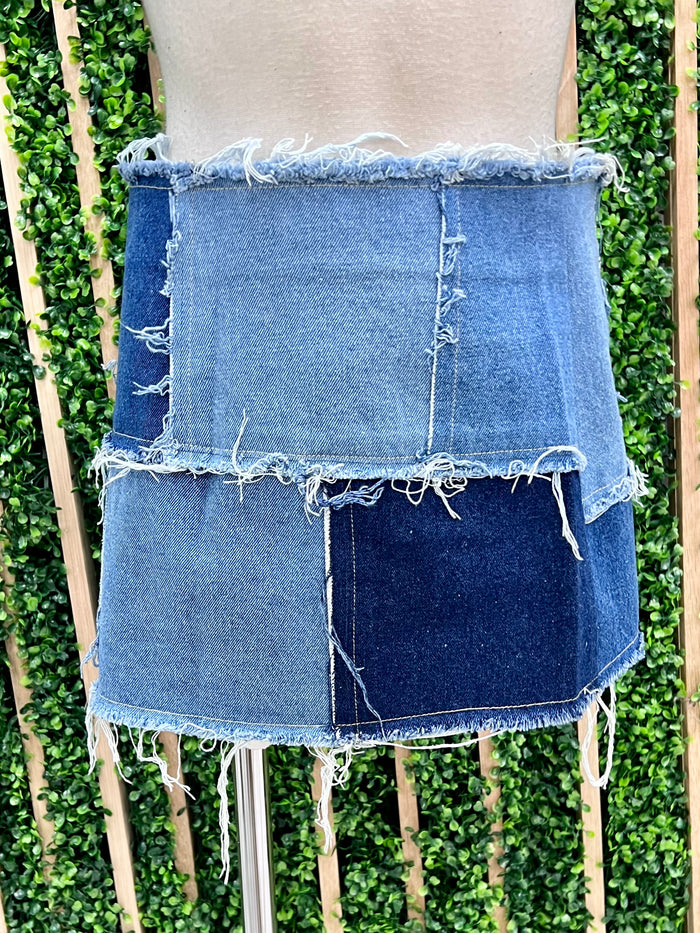 Denim Block Mini Skirt