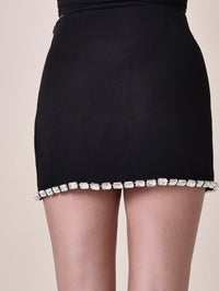 Exquisite Black Rhinestone Bow Shirt Skirt