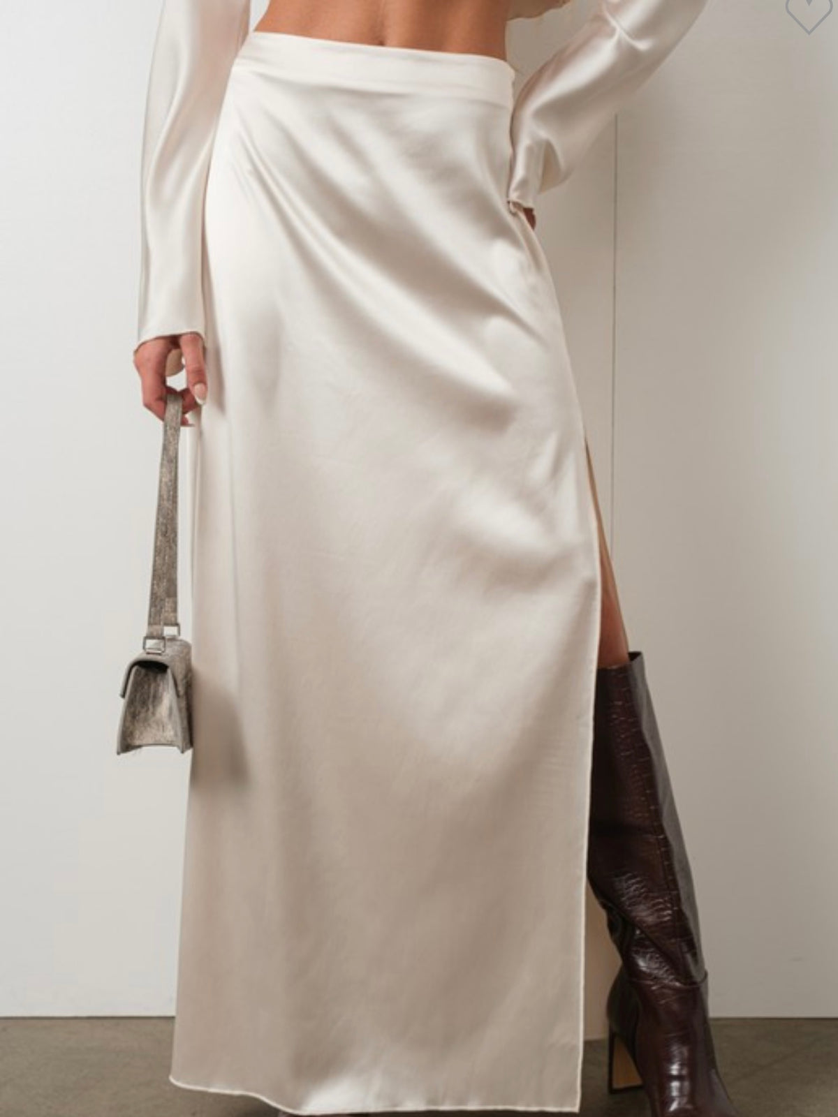 Cream Satin Maxi Skirt