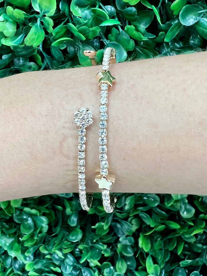 Delicate Crystal Star Detail Open Bracelet Duo