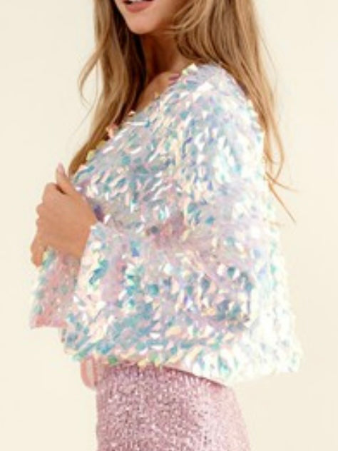 Iridescent Sequin Open Cardigan