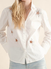 Crystal Detail Star Cutout Blouse