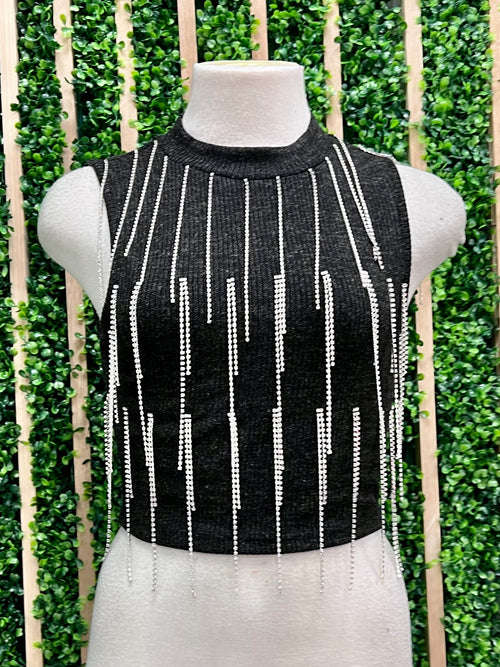 Rhinestone Fringe Crop Top