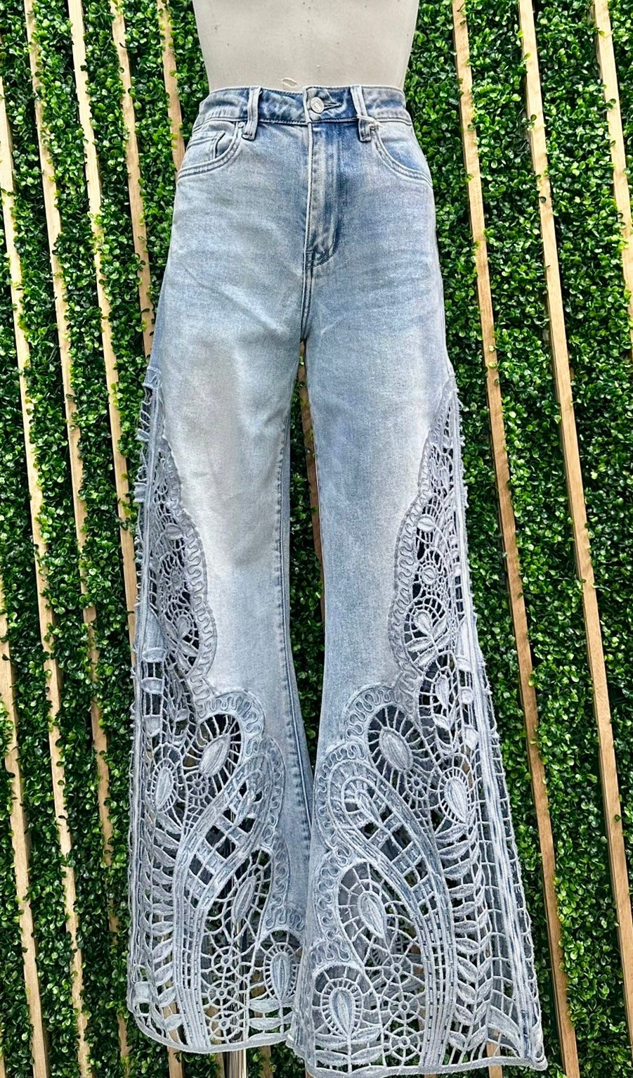 Blue Side Lace Legs Wide Leg Denim Pant