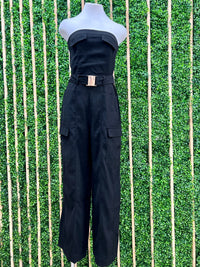 Pocket Detail Strapless Cargo Jumpsuit