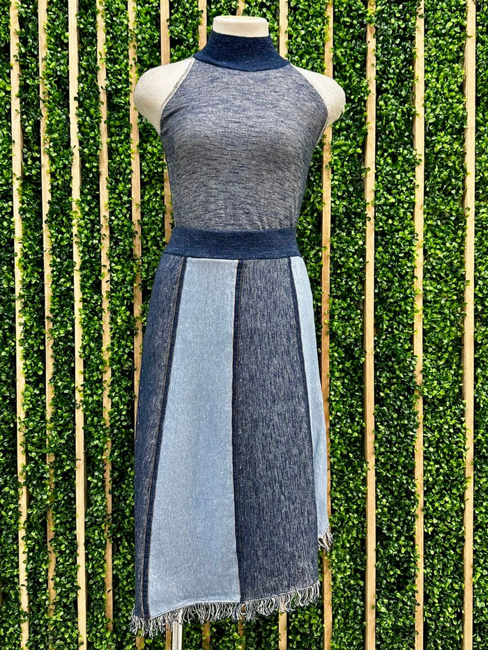 Irregular Knitted Denim Block Vest