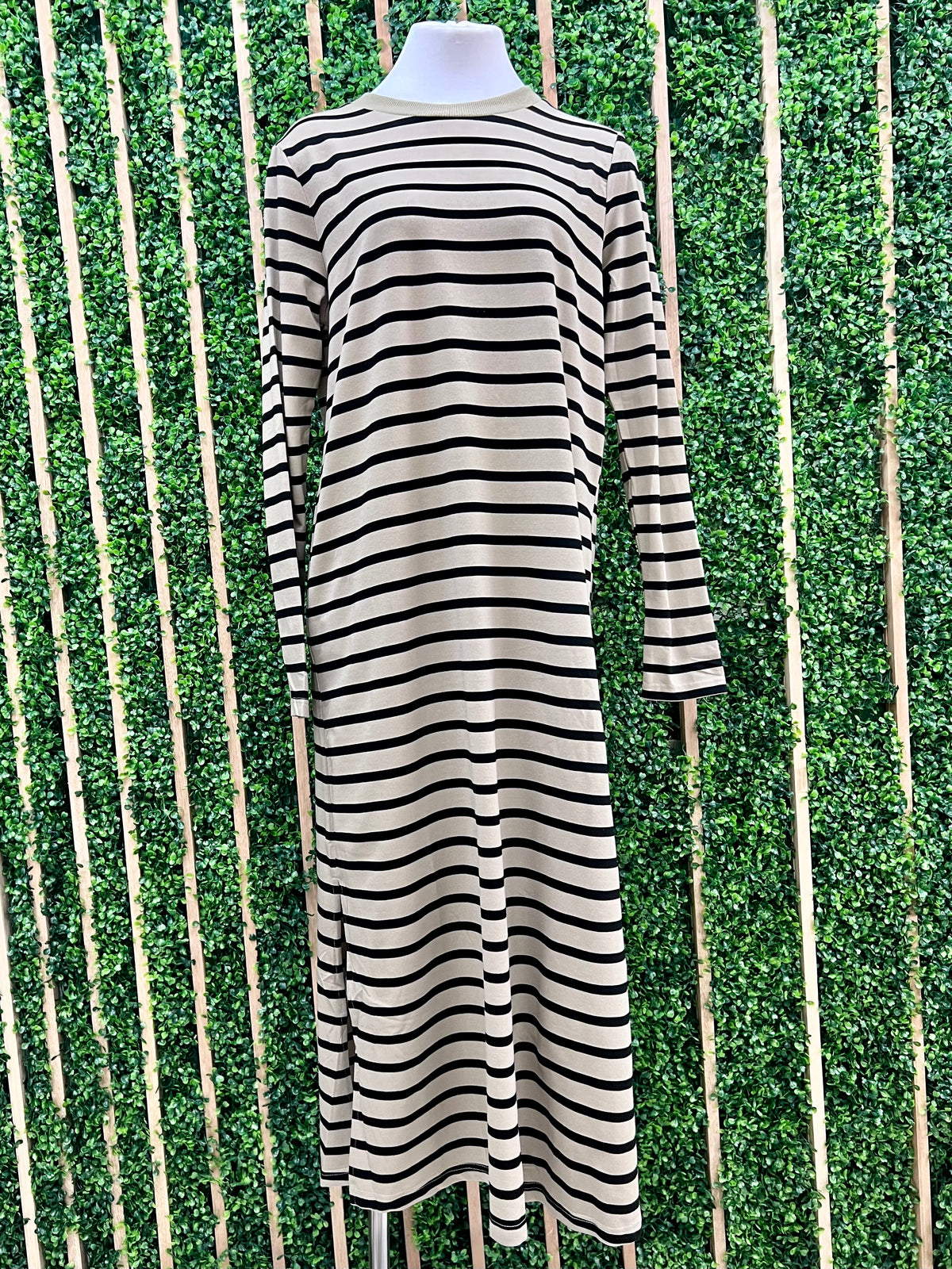 Stripe Long Sleeve Midi Dress