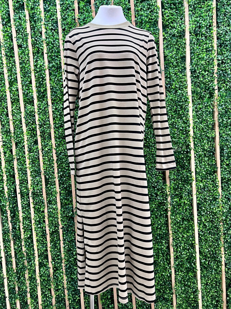 Stripe Long Sleeve Midi Dress