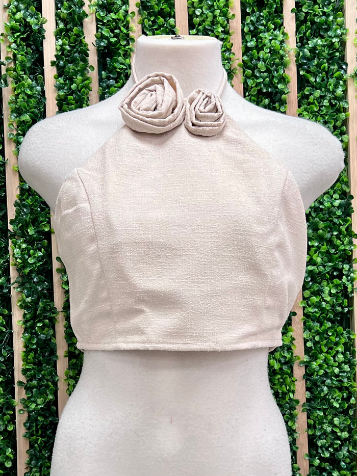 Cream Flower Detail Halter Top