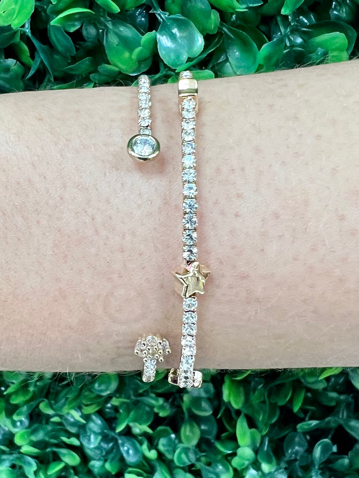 Delicate Crystal Star Detail Open Bracelet Duo