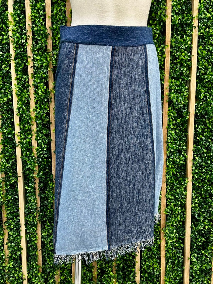 Knitted Denim Block Look skirt