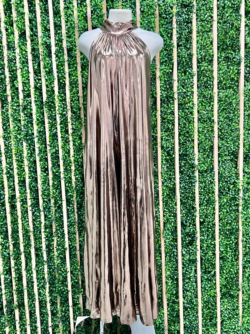 High neck Gold Bronze Metallic Jumpsuit