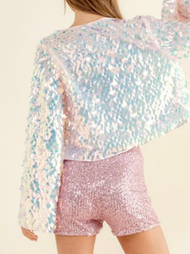Iridescent Sequin Open Cardigan