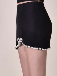 Exquisite Black Rhinestone Bow Shirt Skirt