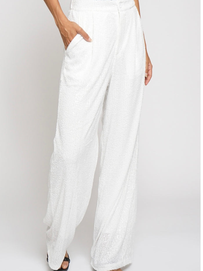 White Sequin Wide Leg Pant