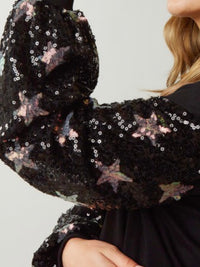 Black Sequin Star Sleeves Sweater