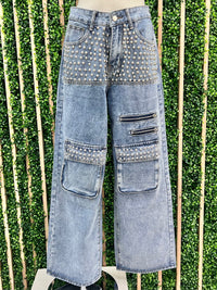 Medium Denim Studded Cargo Pant