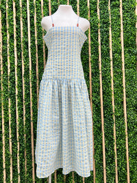 Wood Bead Detail Gingham Midi Dress