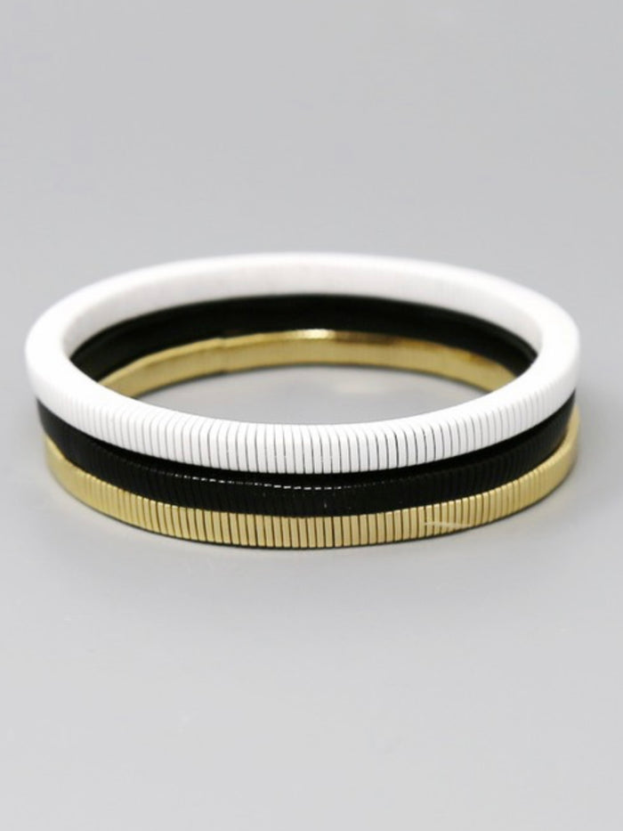 Squared Metal Spring Stretch Bracelet Trio