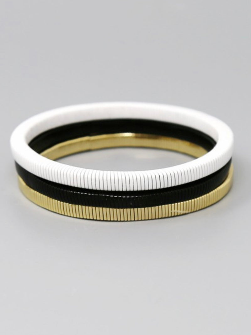 Squared Metal Spring Stretch Bracelet Trio