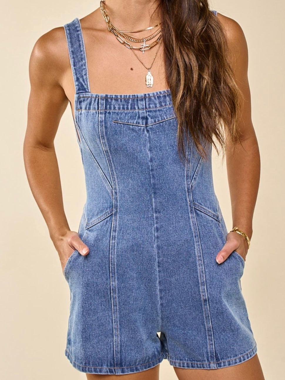 Open Back Denim Romper