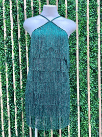 Green Glittery Fringe Short Dress